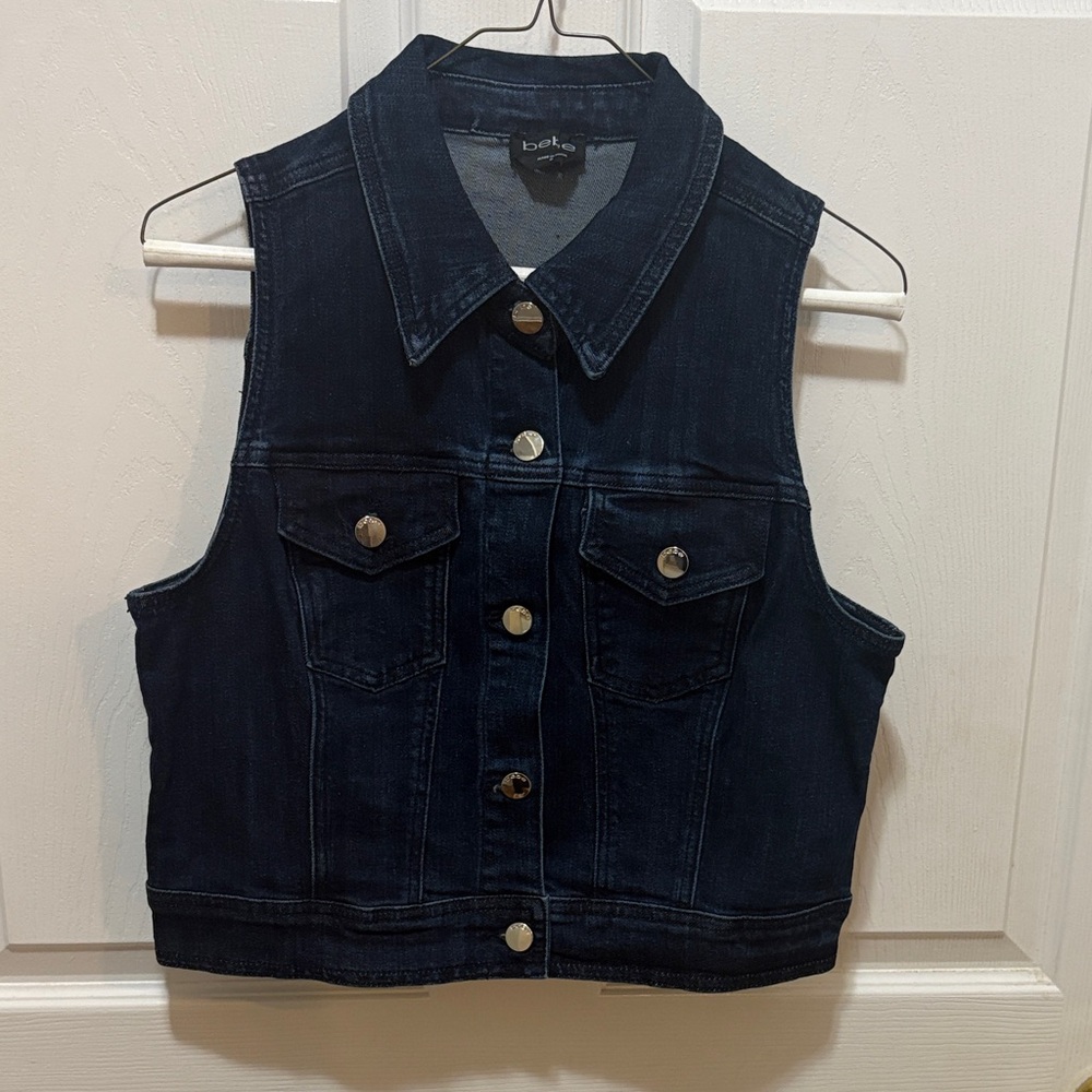 Bebe Women’s Cropped Denim Dark Wash Blue Vest